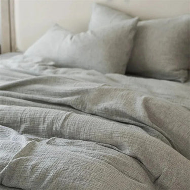 Grey Plain Color Super Soft Natural Duvet Cover Set, Cotton Linen 600TC Bedding Set